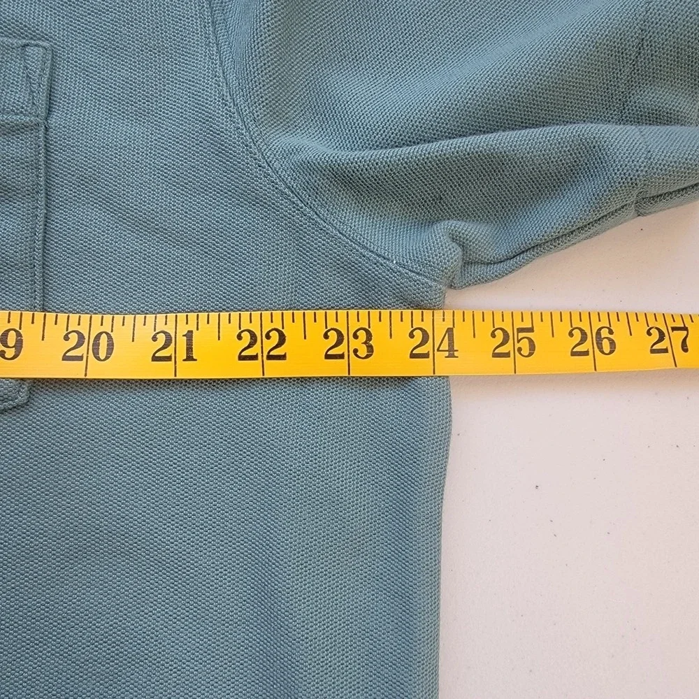 LL Bean Polo Shirt Mens Large Teal Green Cotton Pique Pocket Short Sleeve